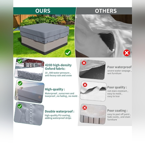 Nwt Heavyduty Waterproof Oxford Material SPA Cover for 85''x 85''Hot Tub cover - Picture 2 of 6